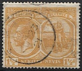 ST KITTS-NEVIS  1920 Sc 26  1-1/2d KGV, Used VF, ST KITTS postmark/cancel