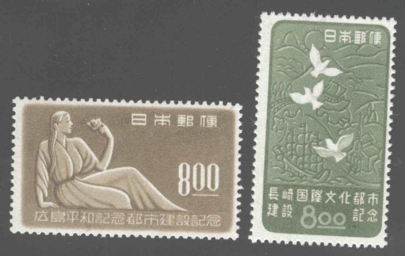 JAPAN  Scott 465-466 MH* 1949 set