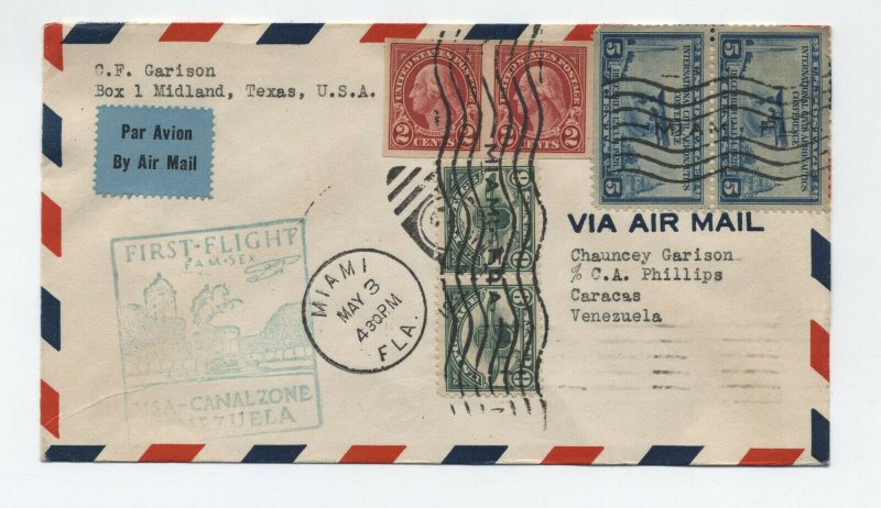 1930 Miami CZ flight cover 2x C4, others, to Venezuela [y5075]