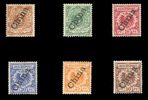 German Colonies, German Offices in China #1-6 Cat$80.25, 1898 3pf-50pf, set o...