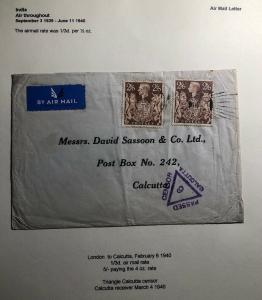 1940 London England Airmail Censored Cover To Calcutta India Sc#249