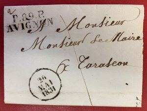 France, 1831 Stampless Cover/Folded Letter, P. 89 P.  AVIGNON handstamp