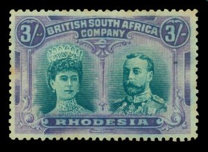 British SOUTH AFRICA - RHODESIA 1910 Double Heads 3sh gr, magenta SG 158a UNUSED