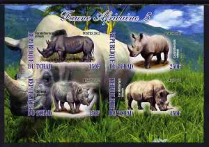 TCHAD CHAD SHEET IMPERF WILDLIFE RHINOCEROSES