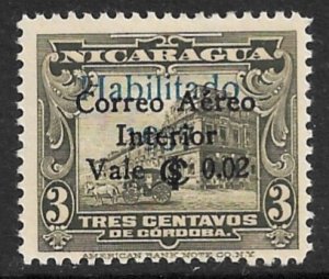 NICARAGUA 1937 2c on 3c Olive Gray Surcharged Airmail Sc C176 MH