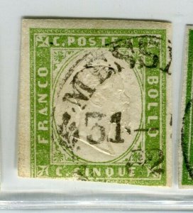 ITALY SARDINIA; 1855 classic Imperf issue used SHADE of 5c. value + POSTMARK