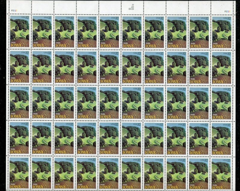 3088 Iowa Statehood Sheet of 50 32¢ Stamps