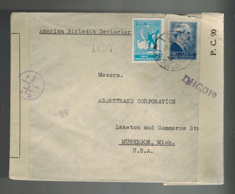 1940 Istanbul Turkey Dual Censored Cover to Muskegon MI USA