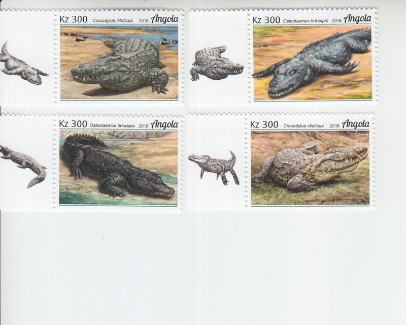 2019 Angola Crocodiles (4) (Scott NA) MNH