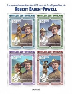 Central Africa - 2021 Robert Baden-Powell - 4 Stamp Sheet - CA210120a