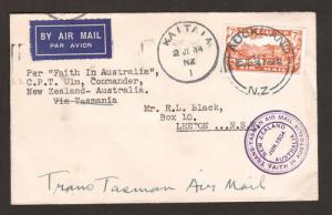 New Zealand Sc C3 on 1934 Trans-Tasman Air Mail cover