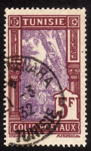 1926, Tunisia 5Fr, Used, Parcel post, Sc Q23
