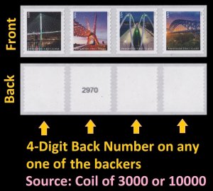 US 5811a Bridges presorted first-class 25c coil strip 4 4d back # MNH 2023