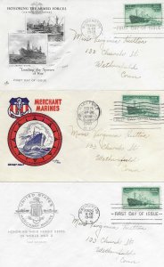 1946 FDC, #939, 3c U.S. Merchant Marine, 3 different cachets