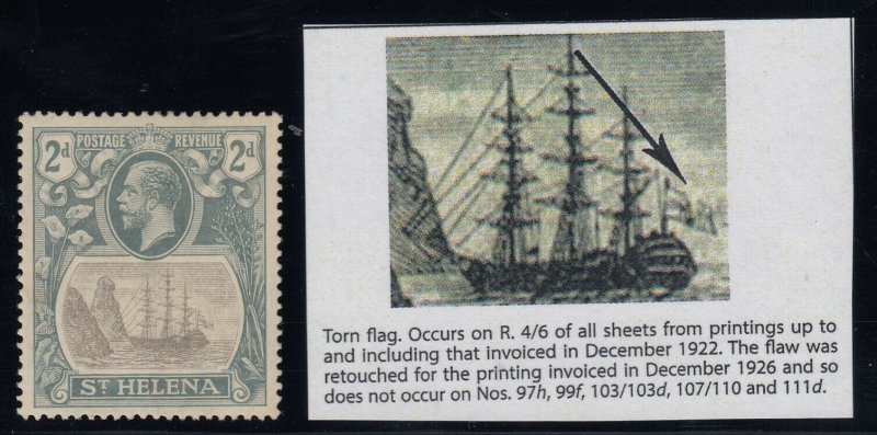 St. Helena, SG 100b, MHR (light pencil on gum) Torn Flag variety