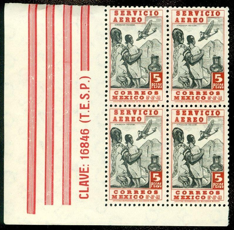 EDW1949SELL : MEXICO 1934 Scott #C73 Beautiful Corner Number Block of 4. VeF MNH