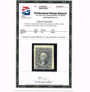 RARE GENUINE SCOTT #69 MINT 1861 BLACK DIST OG WITH 2017 PSE CERT - SCV $1800