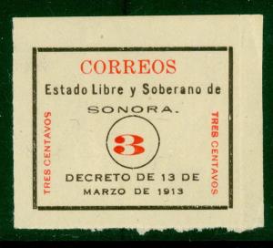 MEXICO CIVIL WAR ISSUES SONARA 1913 3c Blk & Red Scott No. 325 MNGAI