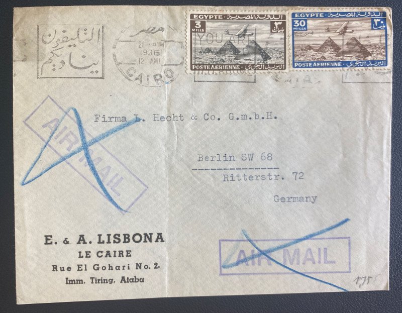 1931 Cairo Egypt Commercial Airmail cover To Berlin Germany