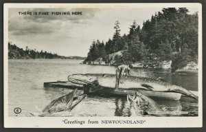 RPPC NEWFOUNDLAND CANADA FISHING EXAGGERATED POSTCARD APO 864
