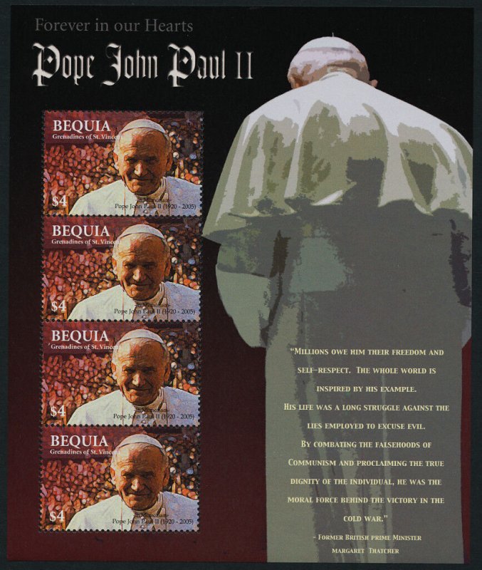 St Vincent Grenadines - Bequia 360 Sheet MNH Pope John Paul II