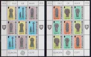 ISLE OF MAN SC#133a,136a Europa Cept Monuments Cross Mini Sheets (1978) MNH