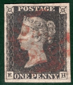 GB PENNY BLACK QV 1840 Stamp SG.2 1d Plate 6 (EH) Red MX Cat £400+ SBR61