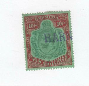 BERMUDA # 53 VF-PART NAME USED 10sh KING GEORGE V RED & GREEN CAT VALUE $425