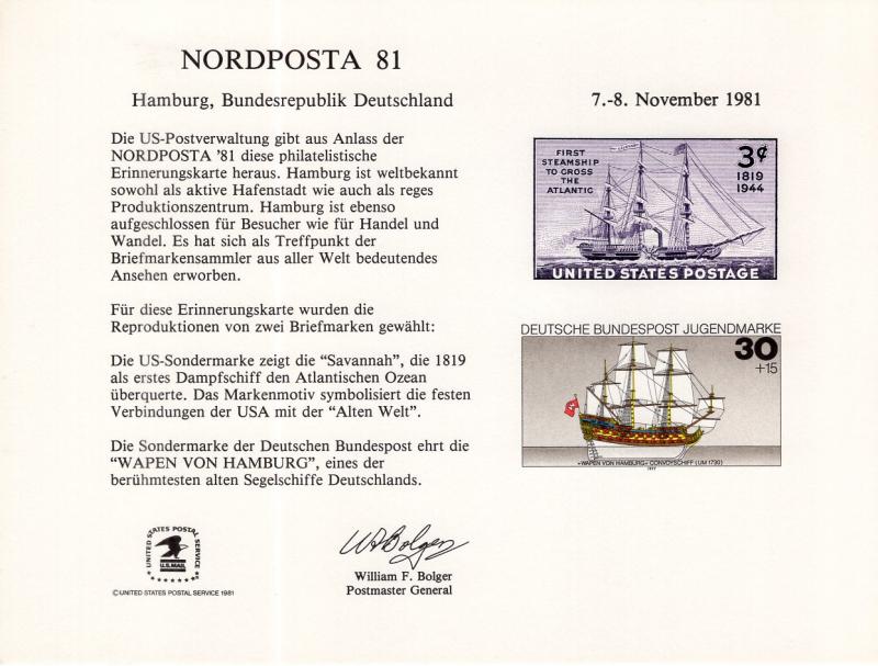 US SC74 Nordposta Souvenir Card Mint