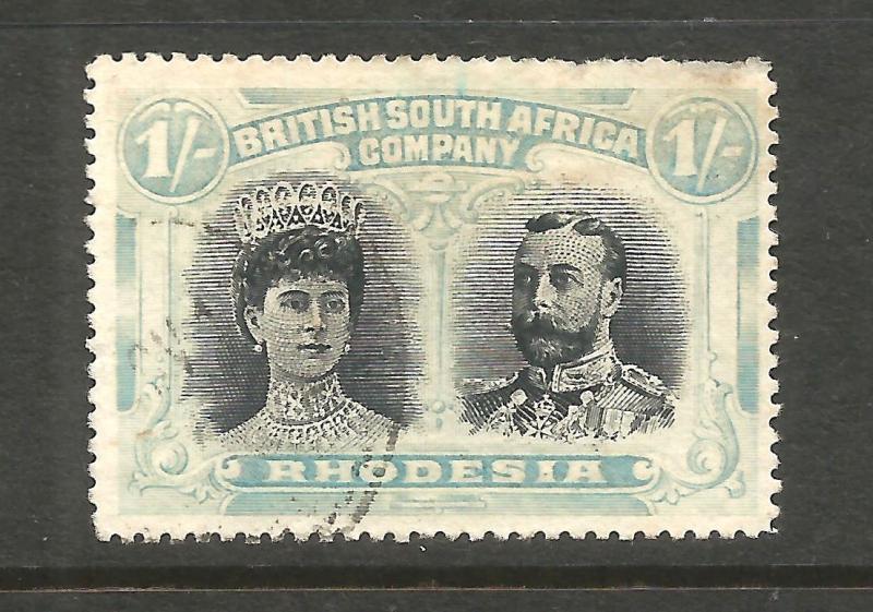 RHODESIA  1910-13  1/-  DOUBLE HEAD  FU P15  SG 177