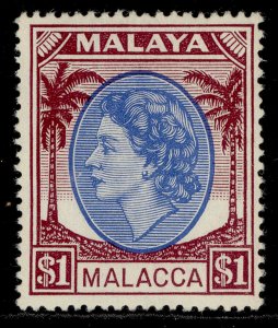 MALAYSIA - Malacca QEII SG36, $1 bright blue & brown purple, LH MINT.