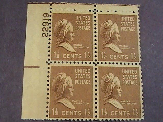 U.S.# 805-MINT/NEVER HINGED---UL- PLATE # BLOCK 4-PREXIE SERIES-1938(#a)