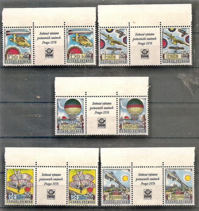 Czechoslovakia C 89-93 MNH 1977 History of Aviation Pair ...