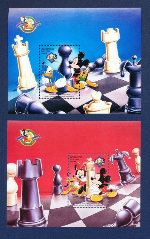 AZERBAIJAN - #678A-681 - VF MNH set & S/S - Disney Chess, Mickey Birthday 1998