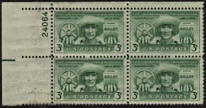 SC#983 3¢ Puerto Rico Election Plate Block: UL #24065 (1949) MNH*