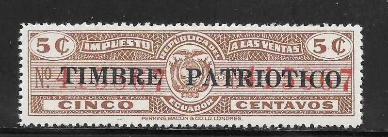 Ecuador Scott RA39 Unused LHOG- 1937 Overprinted TIMBRE PATRIOTICO - SCV $2.00