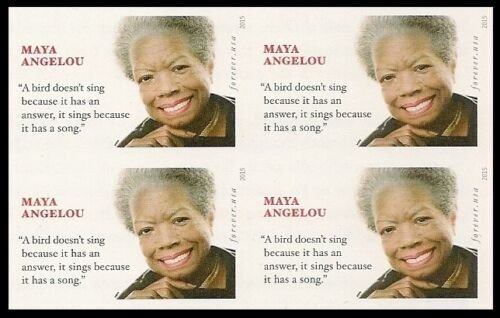 US 4979a Maya Angelou imperf NDC block (4 stamps) MNH 2015 