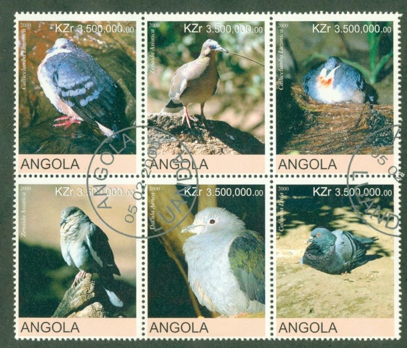 A7-0011 ANGOLA UNLISTED  BLOCK-6 BIRDS BIN $3.00