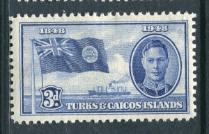 TURKS CAICOS; 1948 early GVI pictorial issue Mint hinged Shade of 3d. value