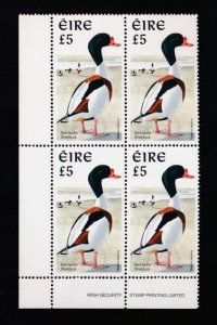 IRELAND 1081 5 pound MINT NH IMPRINT BLOCK OF 4, BIRD