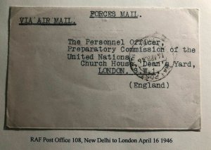 1946 New Delhi India British Forces Airmail Cover To London England