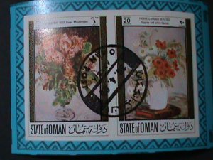 OMAN-AIRMAIL-1985 WORLD FAMOUS ARTS PAINTING-FLOWERS-CTO  IMPERF S/S-VF