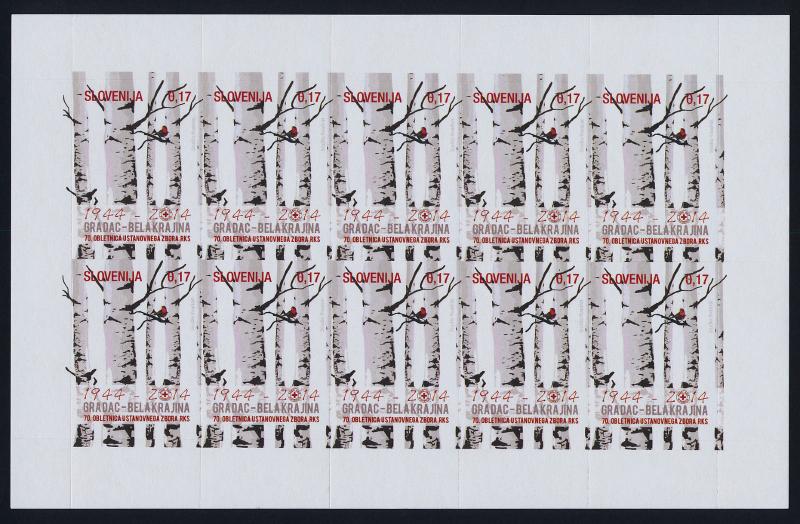 Slovenia RA55 rouletted sheet MNH Red Cross, Trees