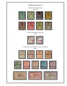 COLOR PRINTED FRENCH MOROCCO 1891-1955 STAMP ALBUM PAGES (46 illustrated pages)