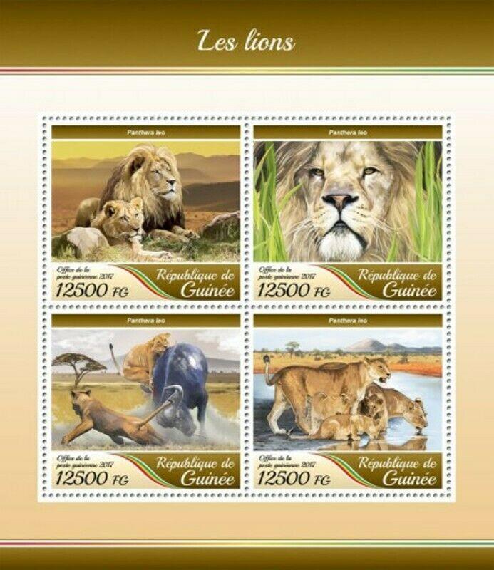 Guinea - 2017 Lions - 4 Stamp Sheet - GU17408a