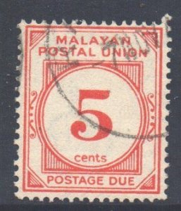 Malaya MPU Postal Union Scott J15 - SG D9, 1945 Postage Due 5c used