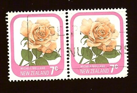 New Zealand 590 7c Michelle Meilland pair flower used