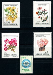 ARGENTINA Sc 1522-1524, 1526, & 1338 1985 FLOWERS VF NH & Post Office Fresh