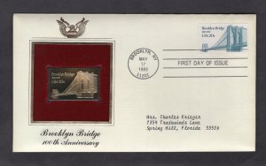 2041 Brooklyn Bridge, FDC PCS Gold Replica addressed