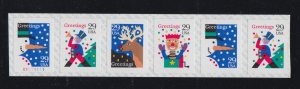 USA #2799-2802 Holiday Greetings  coil strip of 6 with Plate MNH